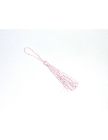 Pompon, breloque en fil polyester 10-14cm de couleur rose pâle, rose layette brillant