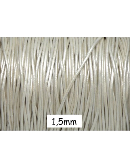 Cordon cuir blanc cassé écru effet nacré craquelé 1,5mm