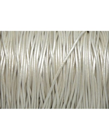 Cordon cuir rond blanc nacré craquelé 1,5mm