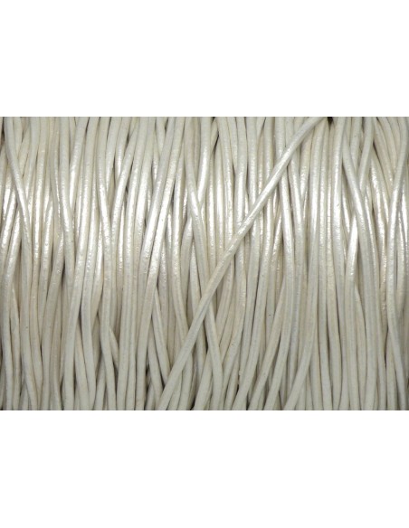 Cordon cuir rond blanc nacré craquelé 1,5mm
