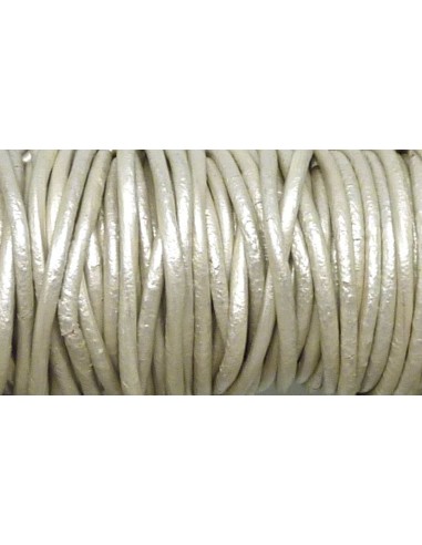 cordon cuir blanc cassé écru effet nacré craquelé 1,5mm