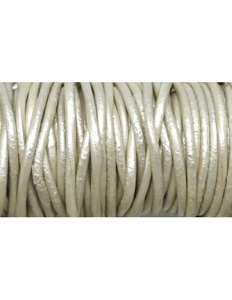 cordon cuir blanc cassé écru effet nacré craquelé 1,5mm