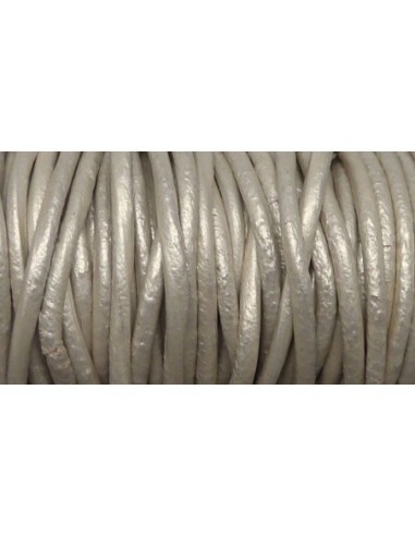 cordon cuir blanc cassé écru effet nacré craquelé 1,5mm