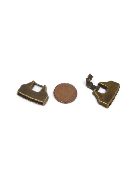 Fermoir clip rectangle manchette pour lanière cuir de 18mm en métal de couleur bronze