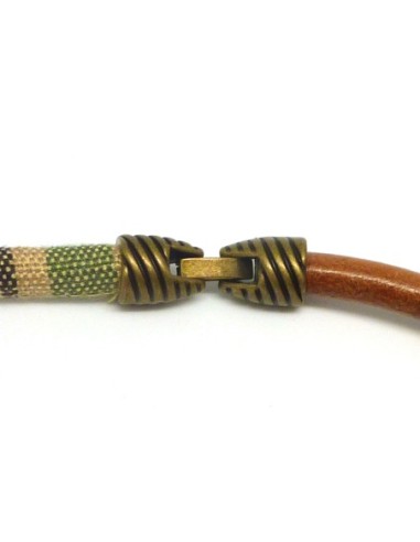 Fermoir clip embout rond pour cordon de 6mm en métal de couleur bronze rainuré - style ethnique