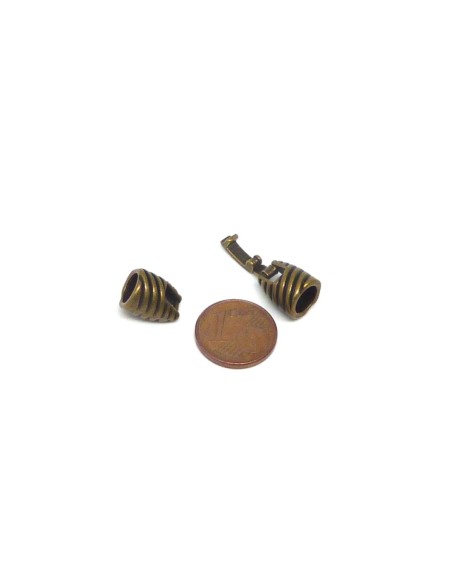 Fermoir clip embout rond pour cordon de 6mm en métal de couleur bronze rainuré - style ethnique