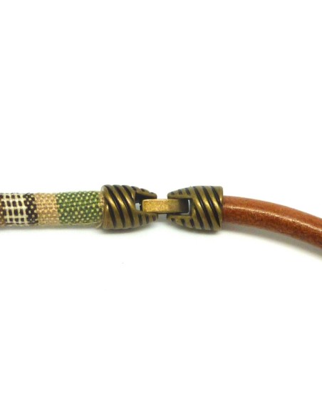 Fermoir clip embout rond pour cordon de 6mm en métal de couleur bronze rainuré - style ethnique