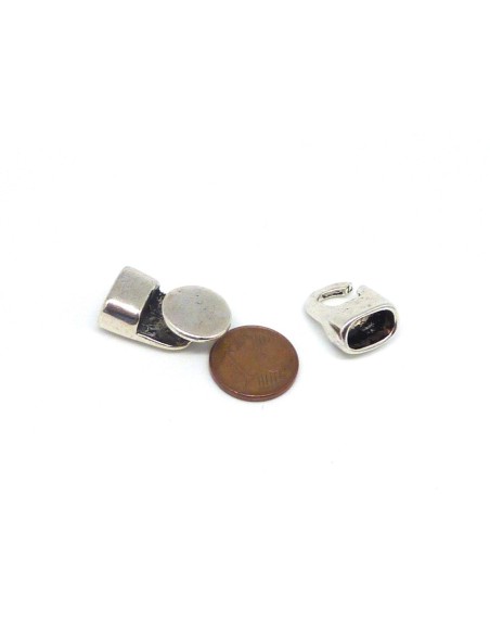 Fermoir crochet pastille bouton pour cuir regaliz ou 2 cordons de 6mm en métal argenté lisse - Lanière ethnique