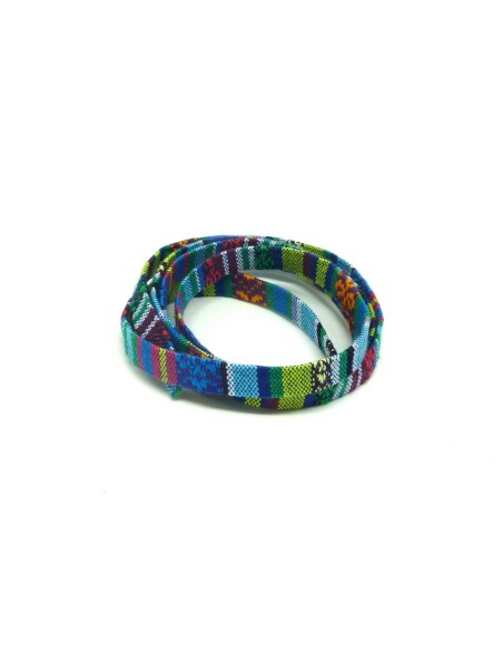 1M Lanière ethnique en coton tissé 10mm - couleur multicolore dominante bleu turquoise