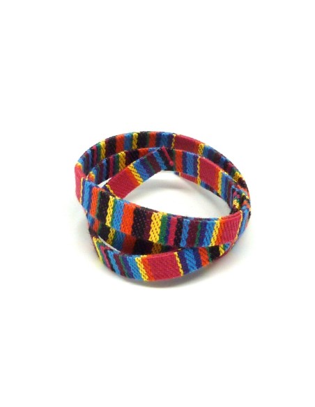 R-1M Lanière ethnique en coton tissé 10mm - au couleur multicolore rayé de l'arc en ciel
