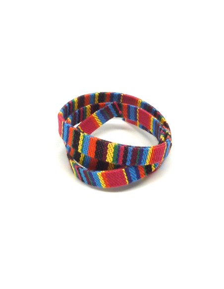 R-1M Lanière ethnique en coton tissé 10mm - au couleur multicolore rayé de l'arc en ciel