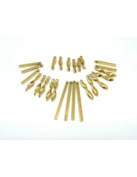 Lot de 25 breloques pendentif torsade et tige cubique assorties en métal doré pâle lisse idéal pour collier