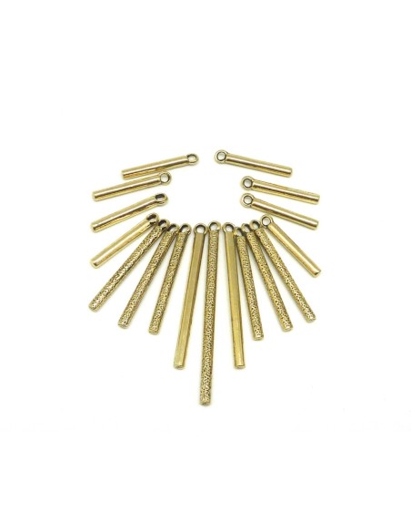 Lot de 17 breloques pendentif tige assorties en métal doré pâle lisse et travaillé idéal pour collier ethnique