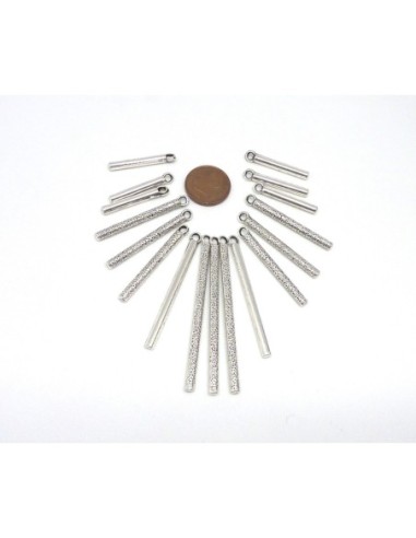 breloques pendentif tige assorties en métal argenté lisse et travaillé idéal pour collier ethnique