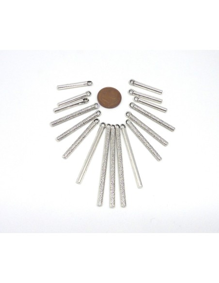 breloques pendentif tige assorties en métal argenté lisse et travaillé idéal pour collier ethnique
