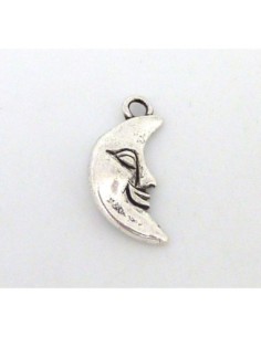 5 Breloques lune en métal argenté 19mm