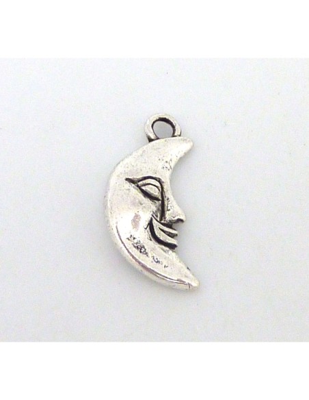 5 Breloques lune en métal argenté 19mm