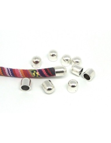 10 Perles embout tube de finition pour cordon de 6mm en métal argenté
