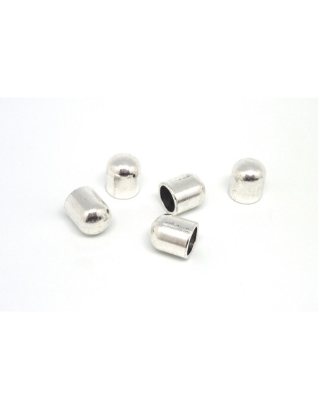 Perle embout tube de finition pour cordon de 6mm en métal argenté
