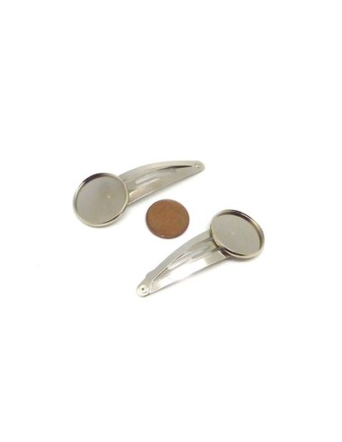 Barrette clip support cabochon de 20mm en métal argenté