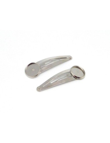 2 Supports cabochon barrette clip pour cabochon de 14mm en métal argenté