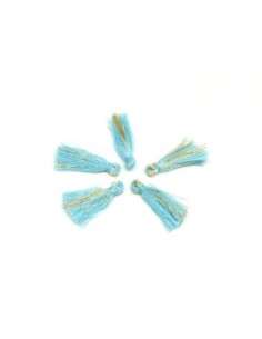 Lot de 5 Petits Pompons bleu dragée, bleu pâle et doré...