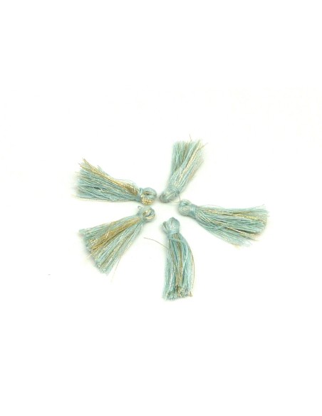 Lot de 5 Petits Pompons vert bleu givré et doré 2,5cm en polyester