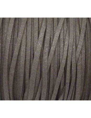 Cordon suédine aspect daim couleur gris pailleté argent 2,5mm