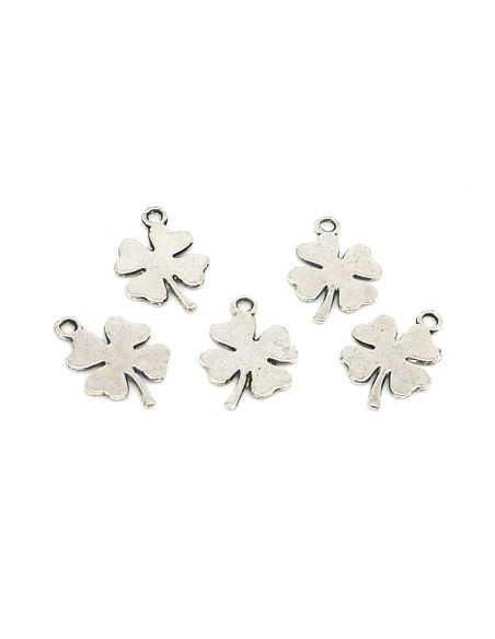breloque trèfle à 4 feuilles en metal argente