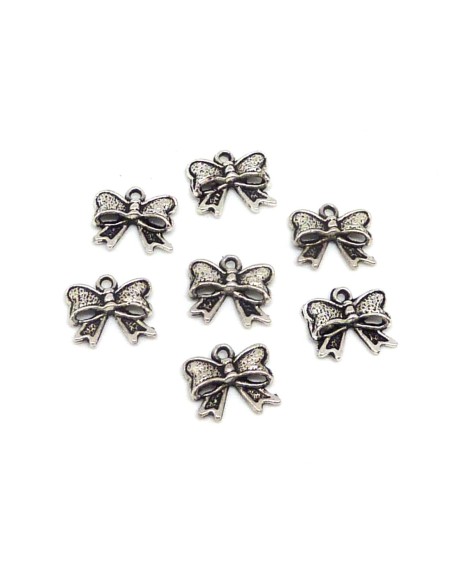 10 Breloques, pendentif noeud en métal argenté 11mm