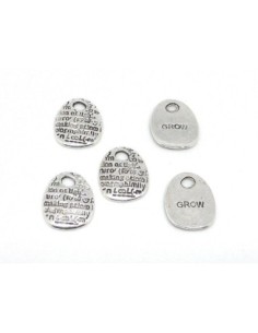 5 Breloques sequins plaque pampille "grow" en métal argenté 19,2mm