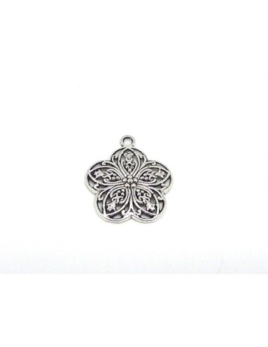 Charm fleur argenté pour collier sautoir