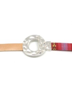 Fermoir crochet toggle pour lanière de 10mm en métal argenté martelé