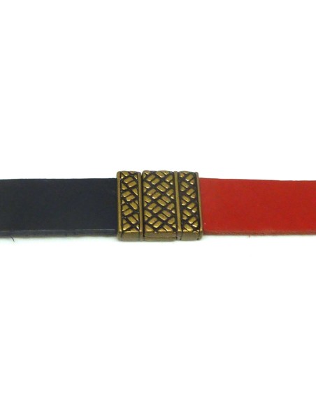 Fermoir aimanté rectangle ouvragé pour lanière de 14mm en métal de couleur bronze