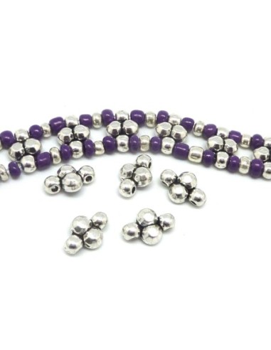 Lot de 10 Perles connecteurs 2 trous en métal argenté martelé