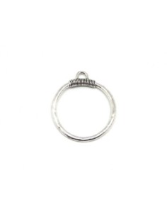 2 Pendentifs anneau 46mm en métal argenté légèrement martelé