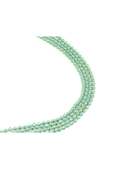 R-1m de chaînette bille, boule facetté 1,5mm en métal doré et vert d'eau, martelé