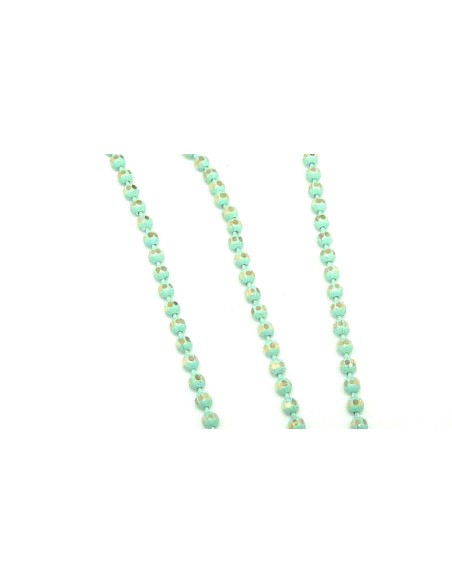 R-1m de chaînette bille, boule facetté 1,5mm en métal doré et vert d'eau, martelé