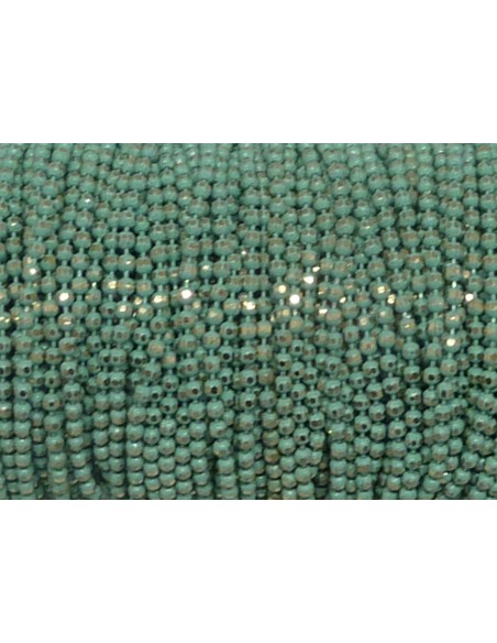 R-1m de chaînette bille, boule facetté 1,5mm en métal doré et vert d'eau, martelé
