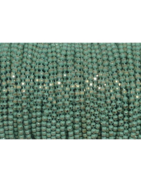 R-1m de chaînette bille, boule facetté 1,5mm en métal doré et vert d'eau, martelé