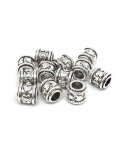 R-10 Perles tube gravé coeur, tonneau en métal argenté...