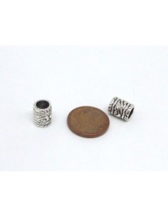 Perle tube tonneau en métal argenté à gros trou 5mm style ethnique 2