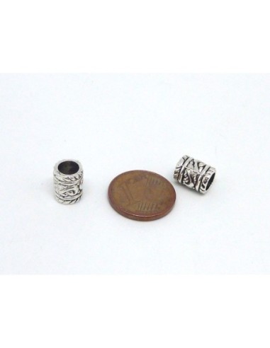 Perle argenté pas chère tube tonneau en métal à gros trou 5mm style ethnique