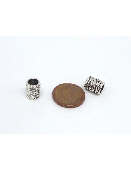 Perle argenté pas chère tube tonneau en métal à gros trou 5mm style ethnique