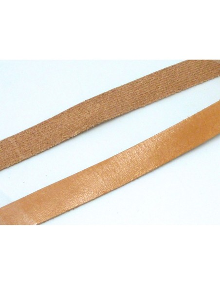 R-50cm Cuir plat largeur 10mm de couleur marron clair, marron naturel épaisseur 1,1mm- CUIR VERITABLE