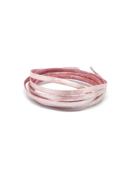 1m de lanière cuir plat 3,5mm de couleur rose nacré, épaisseur 1mm