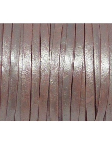 1m de lanière cuir plat 3,5mm de couleur rose nacré, épaisseur 1mm