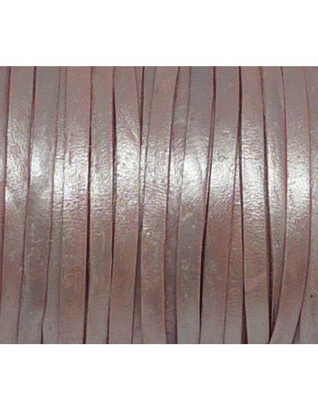 1m de lanière cuir plat 3,5mm de couleur rose nacré, épaisseur 1mm