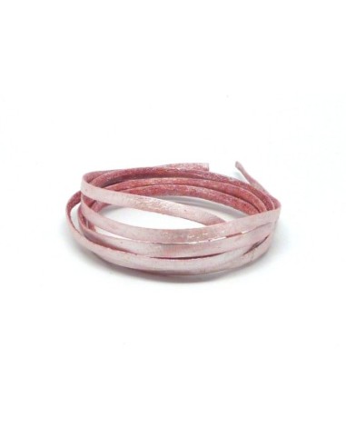 1m de lanière cuir plat 3,5mm de couleur rose nacré, épaisseur 1mm
