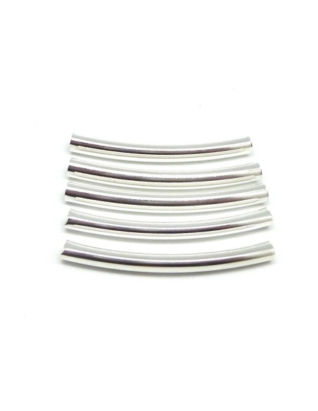 R-10 tubes légèrement incurvé en métal argenté lisse 4cm à gros trou - idéal création géométrique et graphique